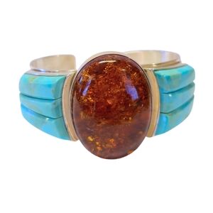 Jay King Sterling Silver Amber & Turquoise Cuff Bracelet